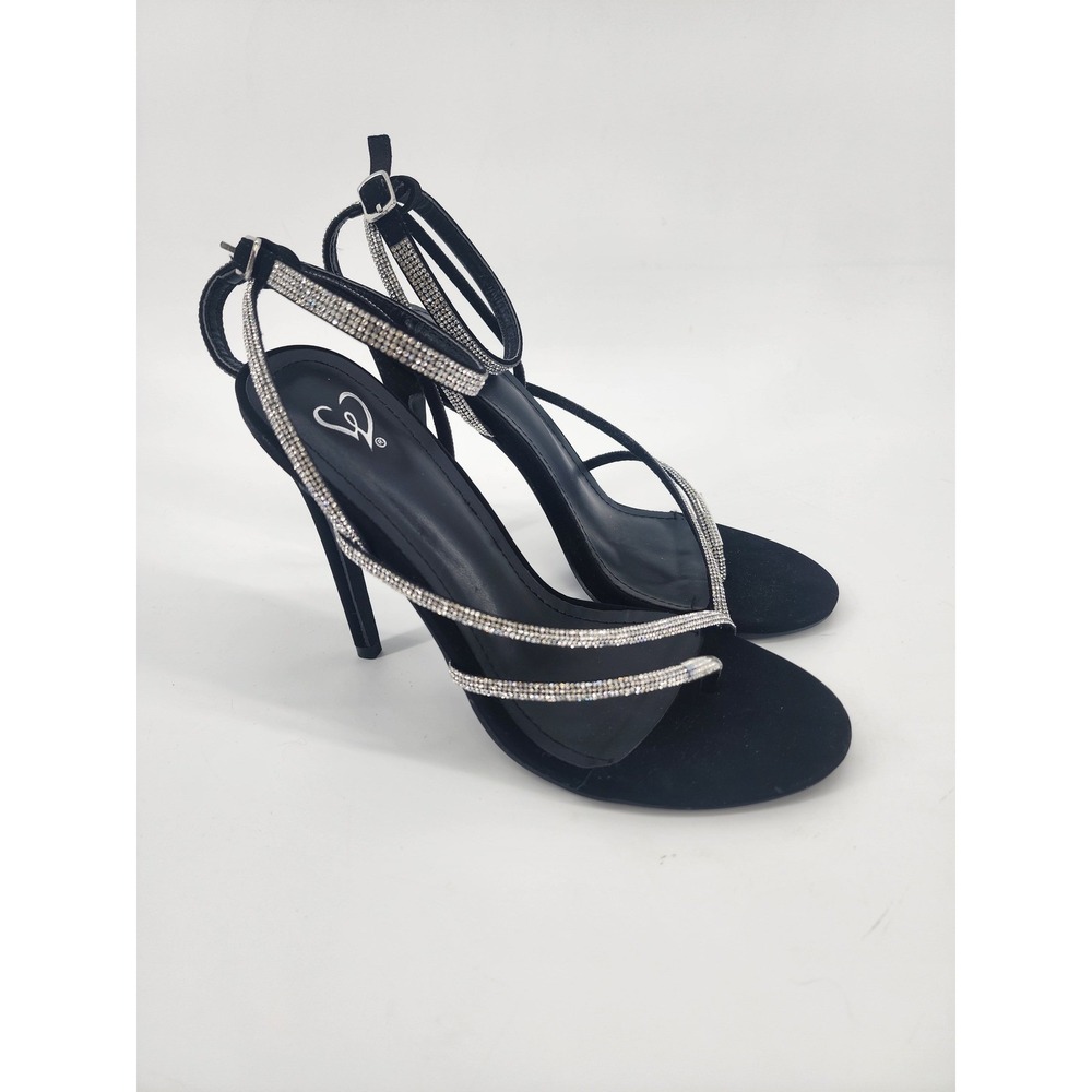 Windsor Aliza Black Rhinestone Strappy Stiletto Heel Sandals Womens Size 7